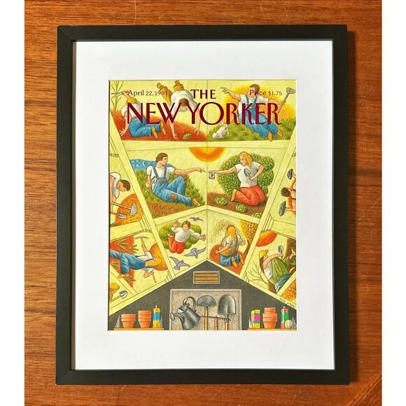 Framed 1991 The New Yorker Magazine Cover April 22 Bob Knox Gardening - Picture 1 of 3